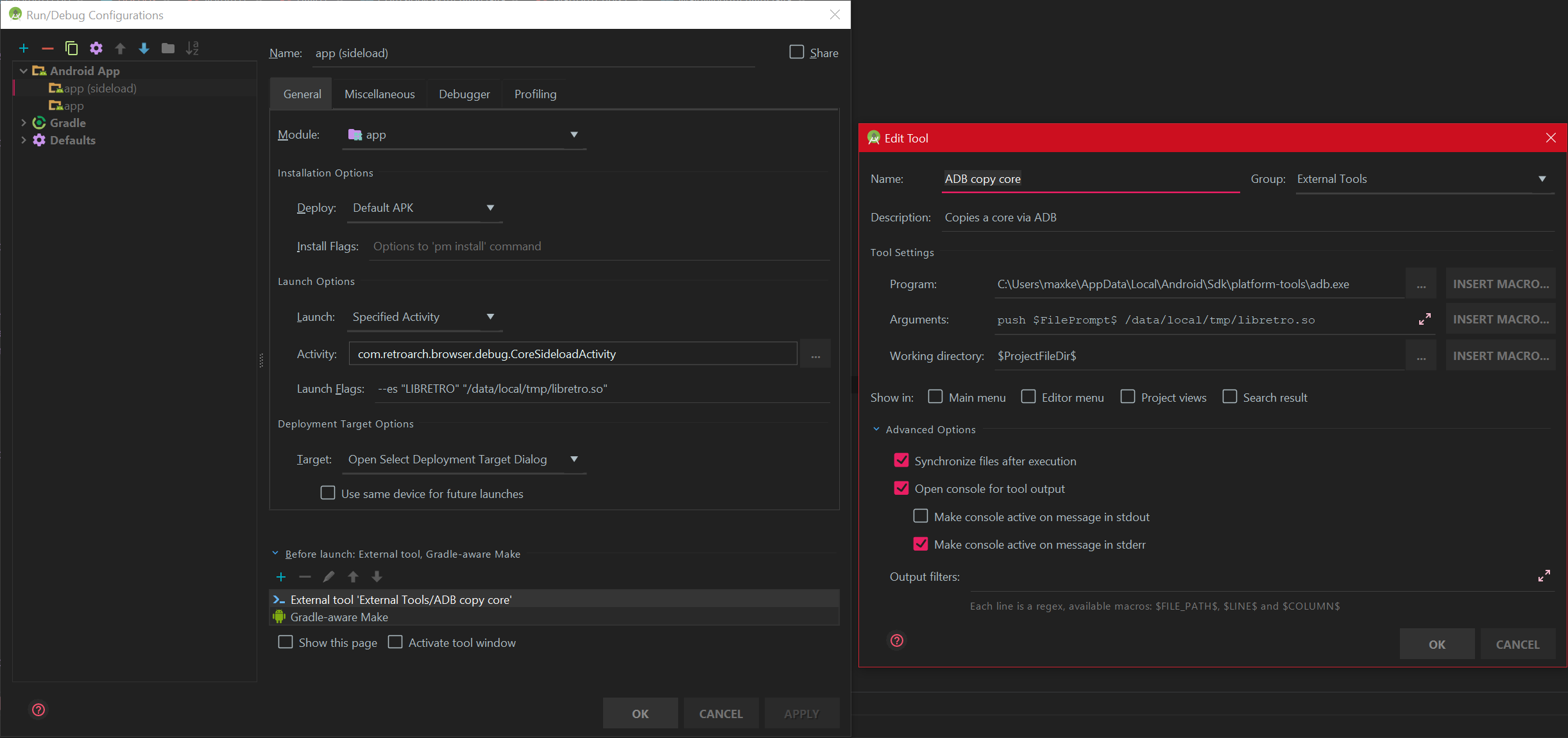 Sideload run configuration